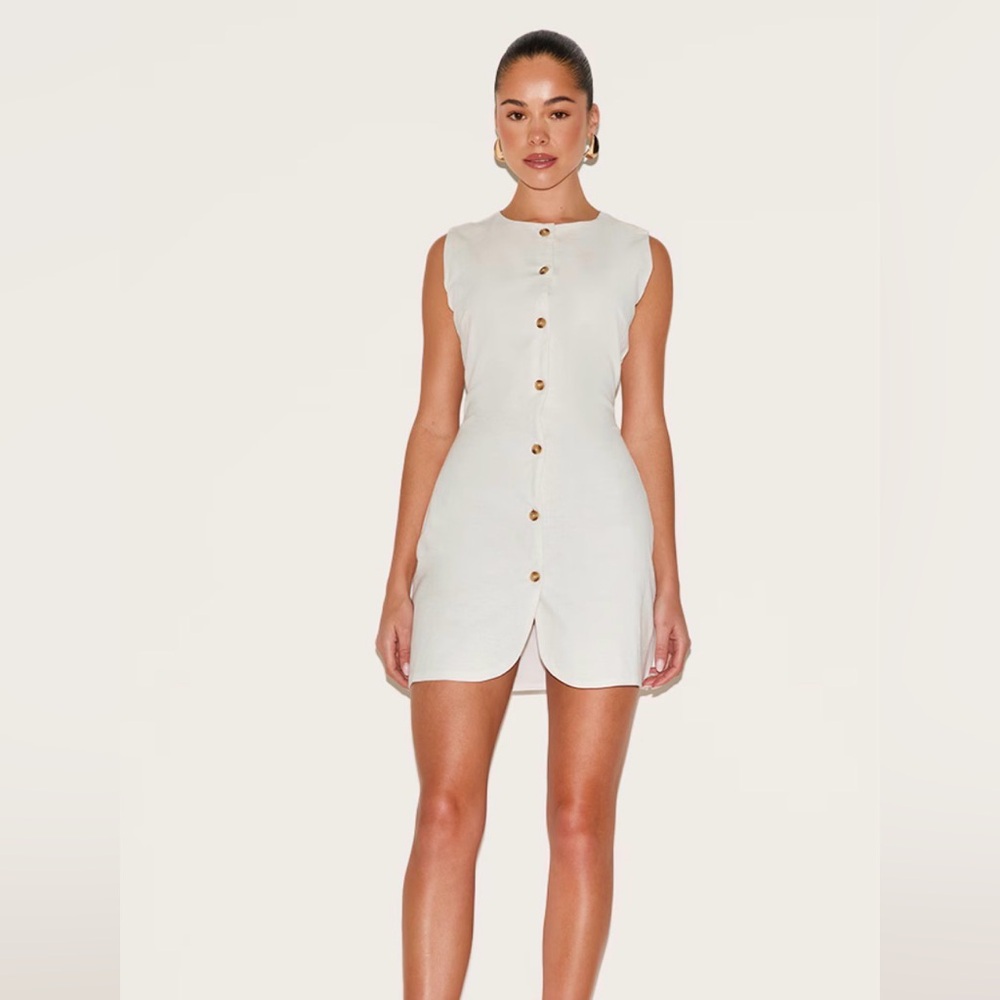 PrettyLittleThing white button down bodycon dress